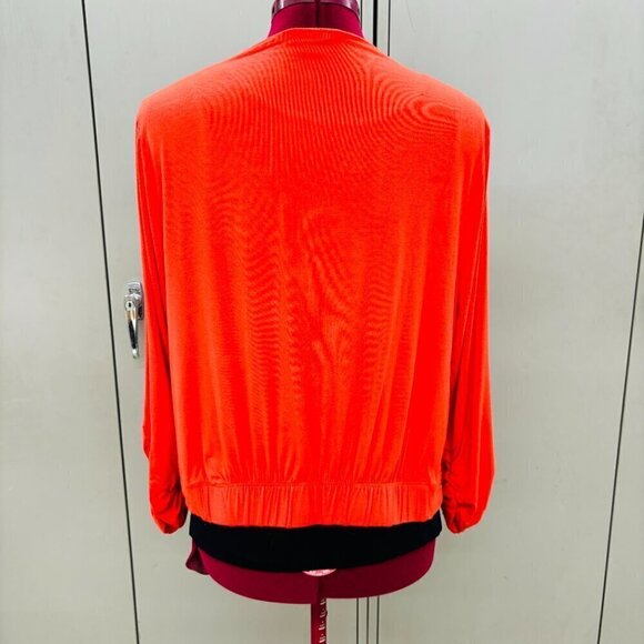 Premise Open Waterfall Cardigan Sz XL Orange Ruched Sleeve Lightweight high/low - Picture 2 of 10